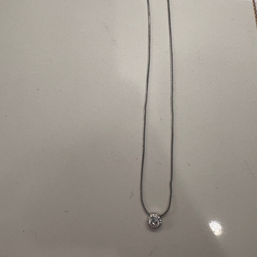 Swarovski Crystal White Round Cut Rhodium Pendant Solitaire Necklace
